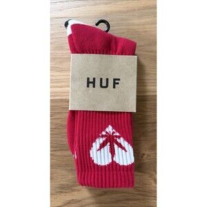 HUF Plant Life Red White Crew Socks Men's Casual Streetwear Athletic Ribbed OSFM